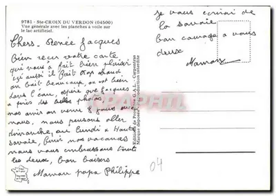 Ste-Croix du Verdon — Ogólny widok z platformami windsurfingu na jeziorze sztucznym — Éditions de Provence G.A.L. n° 9781 — Rewers