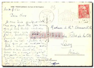 Vichy (Allier) — Jezioro i łabędzie — Wydawca C. Dau — Rewers
