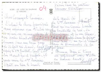 Volti del Vercors — Le Alpi del Dauphiné — Editore Le Céilllard, n° R.1295 — Verso