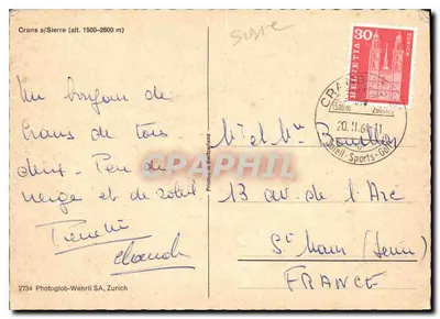 Crans-Sierre — widok zimowy stacji i gór — Photoglob-Wehrli SA, Zurich — Rewers