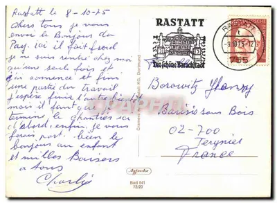 Baden-Baden — vista aérea, Spielbank, Kurhaus, Goetheplatz com Stiftskirche, Trinkhalle — editor Agfa-Kolor, n° 72/20 — Verso