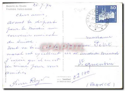 Baseny Doubs — granica francusko-szwajcarska — Wydawnictwo La Chaux-de-Fonds — Rewers