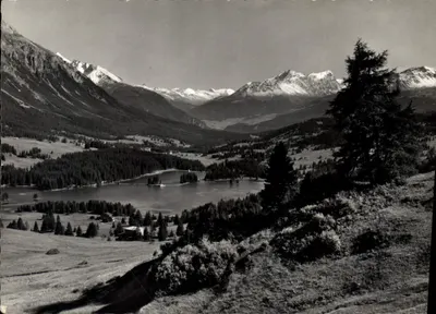 Lenzerheide-Valbella, Heidsee mit Oberhalbsteiner-Bergen — Photo und Verlag, Lenznerheide — n° 1927