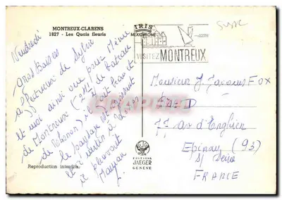Montreux-Clarens — Les Quais fleuris — Wydawnictwo Jaeger, n° 1827 — Rewers