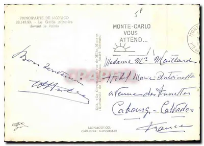 La Garde principière przed Pałacem — Monako — Wydawca La Cigogne, n° 39.149.93 — Rewers