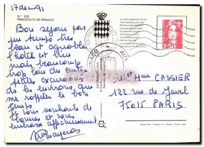 Mônaco — Palácio Real, vista aérea, guarda de honra — Éditions FISA, N° 525 — Verso