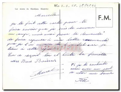 Monty Djurdjura (Kabylia) — krajobraz z kaktusami i zasneżonymi górami — F.M. (wydawca ?) — Rewers