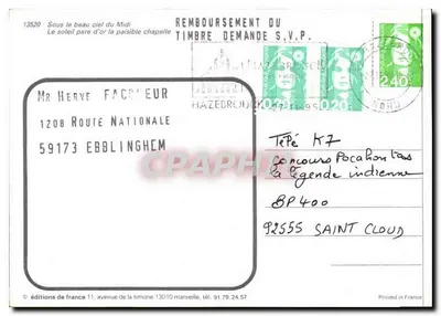 Capela sob o belo céu do Midi — edições da França, n°13520 — Verso