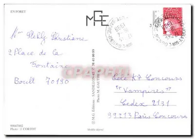 Na Floresta — paisagens e cervo — M.G.E. Edições, n° 99007002 — Verso