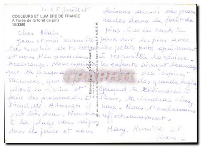 Floresta de pinheiros — À entrada da floresta de pinheiros — Éditions Jean d'Auray, n° 10/3380 — Verso