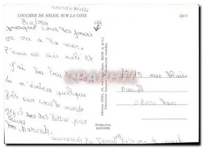 Zachód słońca nad wybrzeże — Witaj, prawie każdego dnia idziemy do morza — Wydawnictwo ESTEL, Blois — Rewers