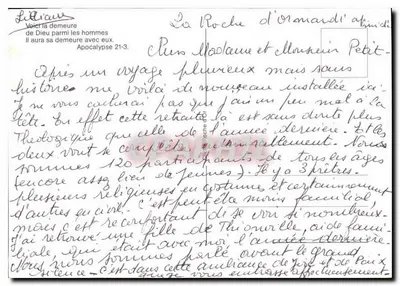 Wnętrze drewnianej i kamiennej świątyni — La Roche d'Ormardi — tekst ręczny — Rewers