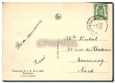 Pensionato St. J. B. de la Salle — Estaimpuis — En. Thill, Bruxelas — Verso