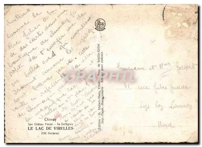 Bilhete postal moderno Chimay Seu Castelo Feudal Sua Colegiada o Lago de Virelles — Verso