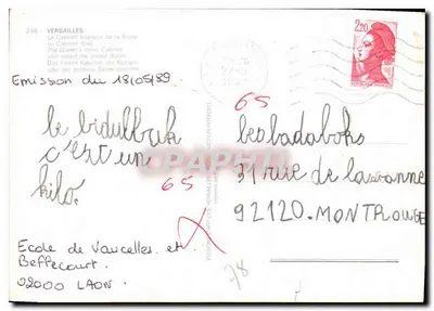 Versailles — O Cabinet interno da Rainha — Éditions Cartes Postales Versailles — Verso