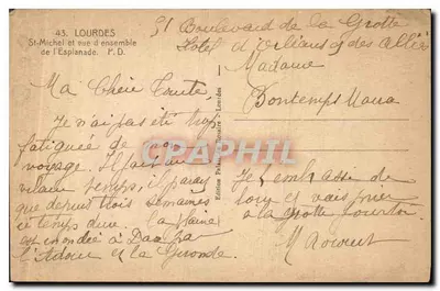 Lourdes — Visão geral da Esplanada, São Miguel e a Gruta — Edição Palais de Rose — Verso