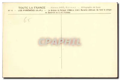 Pyrénées — Przepust Rollanda (2804 m n.p.m.) — wydawnictwo JOYÉ, Pau (H.-P.) — Rewers