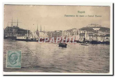 Napoli — Cảnh toàn cảnh từ biển và Thành Cổ mới — Nhà xuất bản L. Rapozino, Galleria Vigna, Napoli