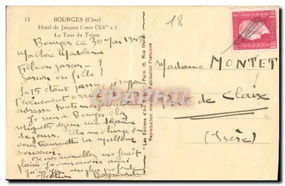 Bourges — Hotel Jacques Cœur, Wieża Skarbu — Wydawnictwo Art V. Maréchal — Rewers