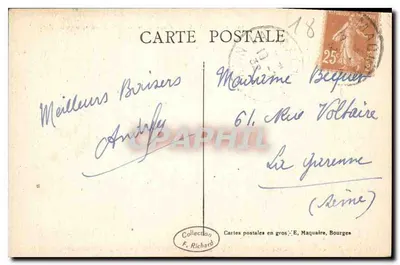 Bourges — Fronton katedry, widok z Hotelu Pocztowego — Wydawca E.M. n°207 — Rewers