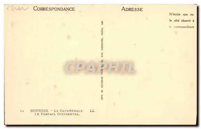 Bourges - A Catedral - O Portal Ocidental — Editor LL, n°14 — Verso
