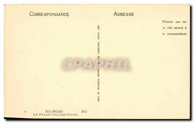 Pałac Jacques-Cœur — Bourges — Wydawca: Leu i Neurdein, Paryż — Rewers