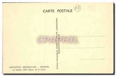 Kloster (XVI wiek) i ogród — Instytucja Jeanne-d'Arc — Bourges — Wydawnictwo Tourre & Petitin, Paryż — Rewers