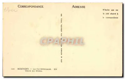 Bourges — Katedra. Wieża Północna — Lévy et Neurdein, LL, nr 185 — Rewers