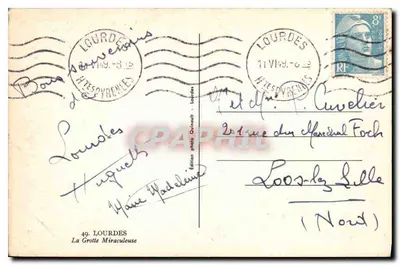 La Grotta Miracolosa — Lourdes — Edizione fotografica Quinault — Verso
