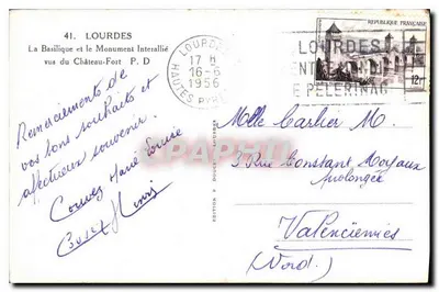 Lourdes — A Basílica e o Monumento Interallié vistos do Castelo-Forte — Edição Douchet — Verso