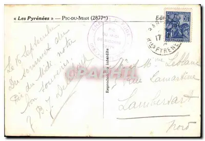 Lodowiec Vignemale — Morze Chmur — Wydawca « Les Pyrénées » — Rewers