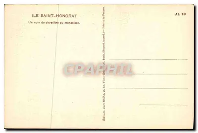 Ilha de Saint-Honorat — Um canto do cemitério do mosteiro — Éditions d'art MONA, Paris — Verso