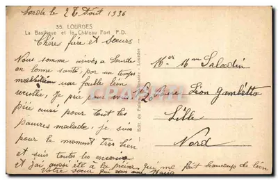 Lourdes — Bazylika i Zamek Fortyczny — Wydawca Palais Rosaire, nr 35 — Rewers
