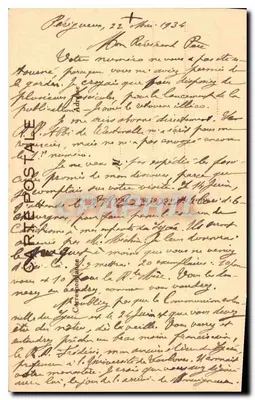 Monseigneur Mério — Protonotaire apostolique, Directeur général de l'Œuvre de la Sainte-Enfance — karta pocztowa datowana 22 maja 1934 — Rewers