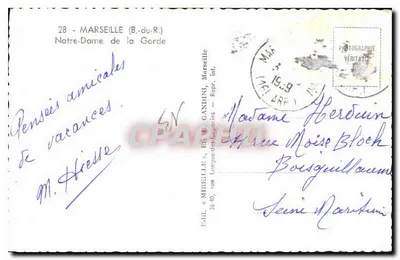 Notre-Dame de la Garde — Marseille — Mireille, uitgever, serie nummer 28 — Achterkant