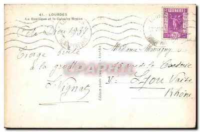 Lourdes — La Basilique et le Calvaire — Édition photo Quinette, n°41 — Rewers