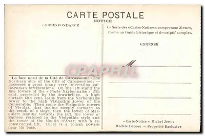 Stad Carcassonne — Algemene uitzicht naar het noorden — Notitie — Achterkant