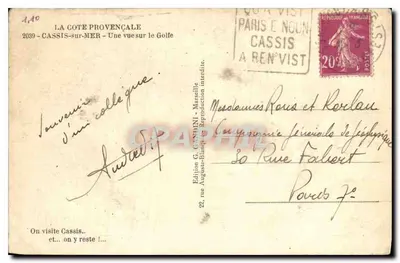 Cassis-sur-Mer — Widok na Zatokę — Mireille — Rewers