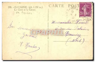 Gavarnie — Le Gave et le Cirque — Wyd. Yaron, n° 218 — Rewers