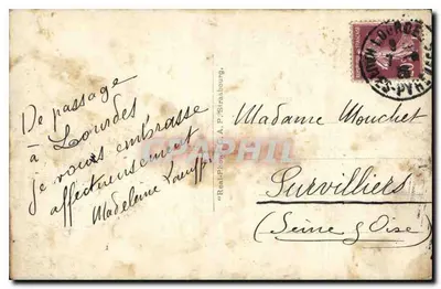 Lourdes — Widok Bazyliki i Pireneusów — C.A.P. n°189 — Rewers