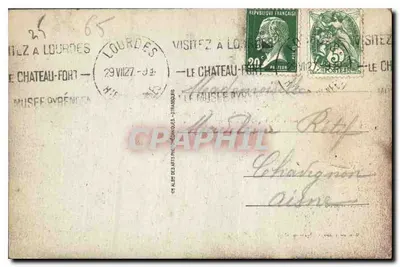 Lourdes — Il Castello-Fortezza e il Gave — Cartolina d'epoca — Verso