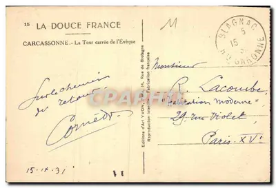 Carcassonne — La Tour carrée de l'Évêque — Éditions d'Art YVON — Verso