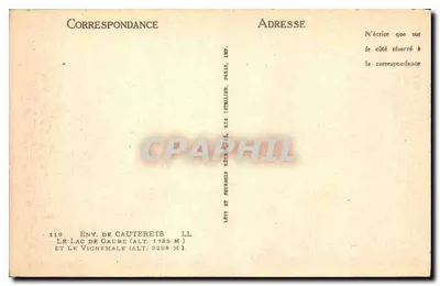 Jezioro Gaube i Jezioro Vignemale — Okolice Cauterets — Wydawca Levy & Neuhard, Paryż — Rewers