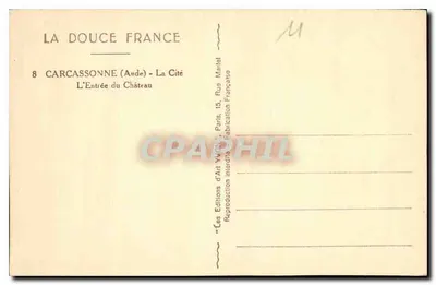 Carcassonne — Wejście do Zamku — Les Éditions d'Art Yvonne, Paryż — Rewers