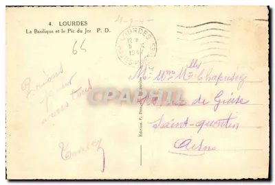 Lourdes — Bazylika i Pic du Jer — Wydawnictwo P. Doucet, n°4 — Rewers