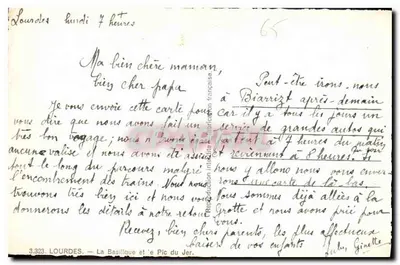 Lourdes — Bazylika i Pic du Jer — wydawca Rella, n° 3.323 — Rewers