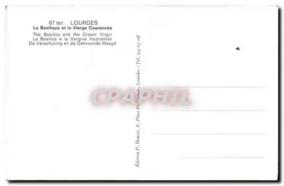 Lourdes — La Basilique e la Vergine Coronata — Edizione P. Donet, Lourdes — Verso