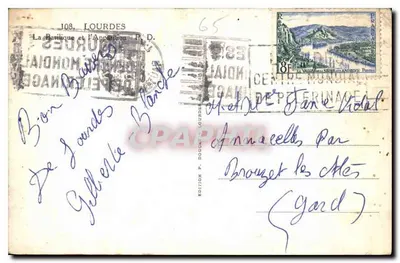 Lourdes — Aparecimento da Virgem Imaculada — Editor P. Douet, n°108 — Verso