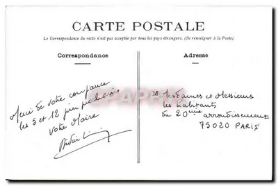 Paris — Prefeitura do 20º — C.P. 984 — Verso