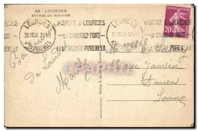Lourdes — Entrada do Rosário — Edição E. Quinaud, n°48 — Verso